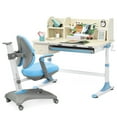 thumbnail image 1 of Infans Adjustable Height Kids Drafting Table Study Desk&Chair w/Bookshelf Blue, 1 of 7