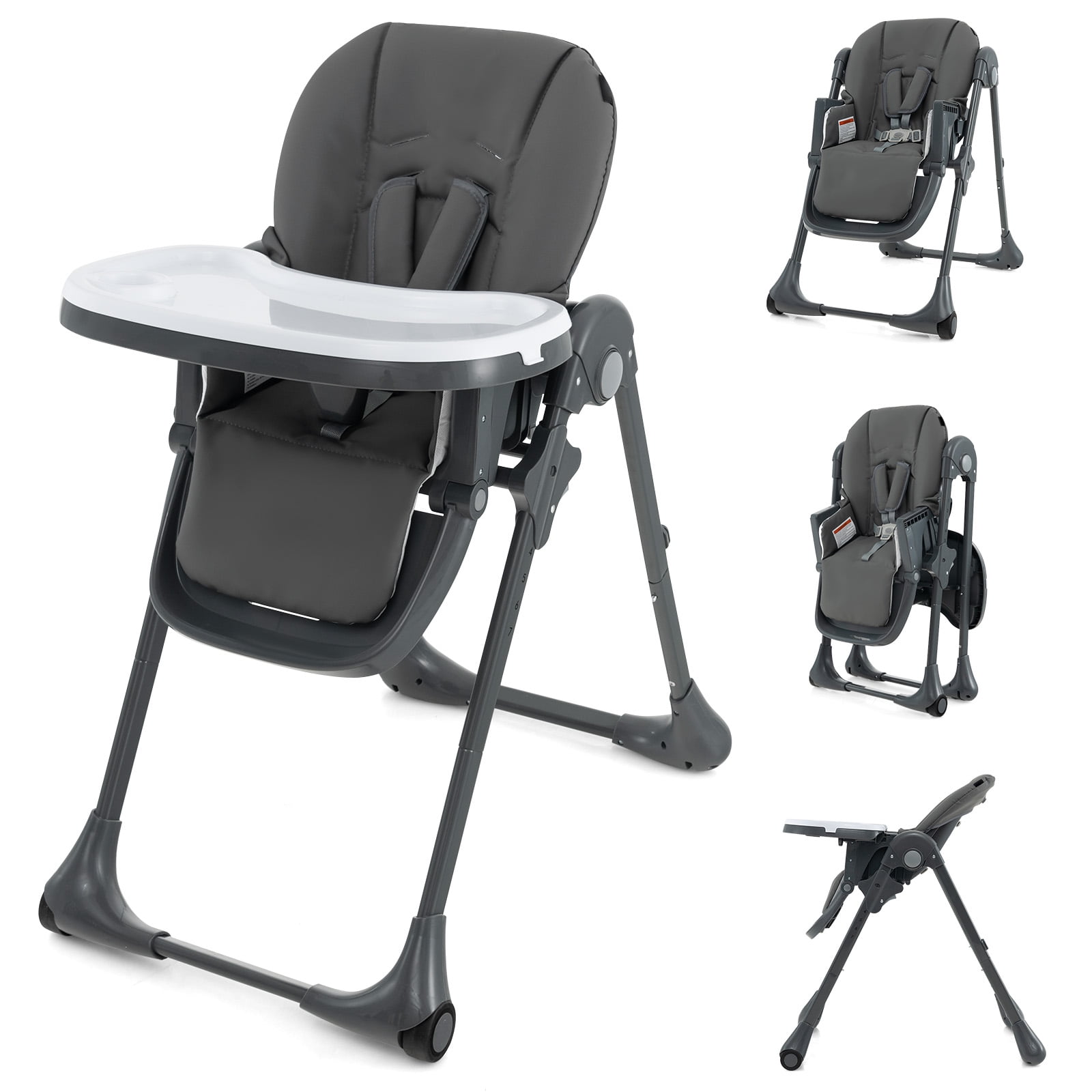 Infans Baby High Chair with 7 Height & 3 Footrest Adjustable Cup holder 2 Wheels