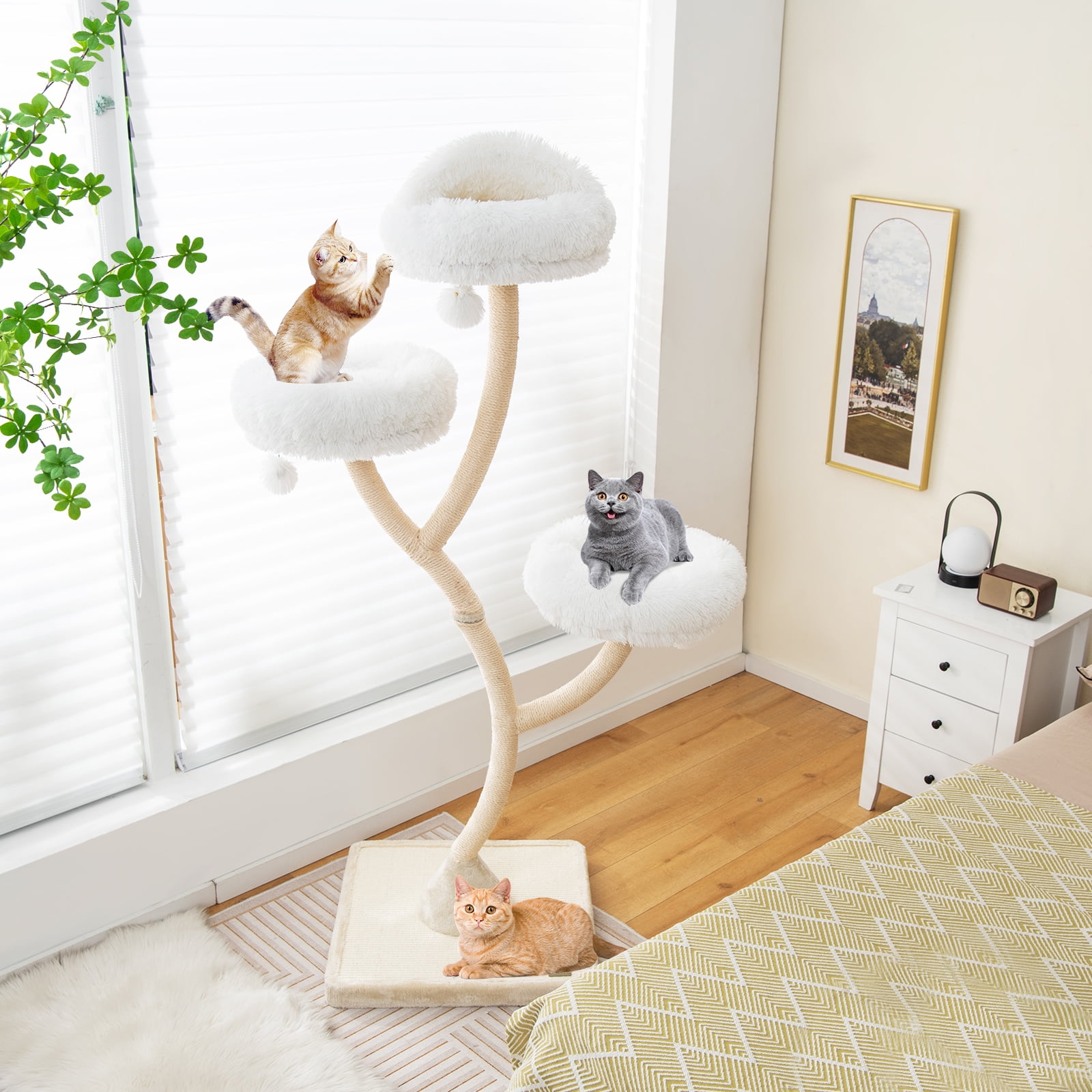 Infans Cat Tree Tower 70" Multi-Level Kitten Activity Center w/ 3 Perches & Balls Beige