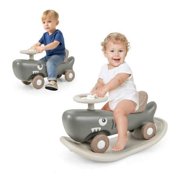 Infans Convertible Rocking Horse & Sliding Car w/ Detachable Balance Board Dark Gray