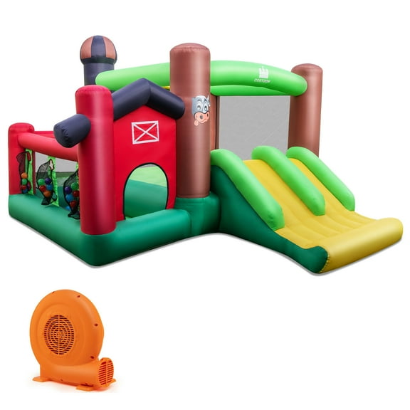 Infans Farm Themed Inflatable Castle Kids Bounce House w/ Double Slides & 750W Blower