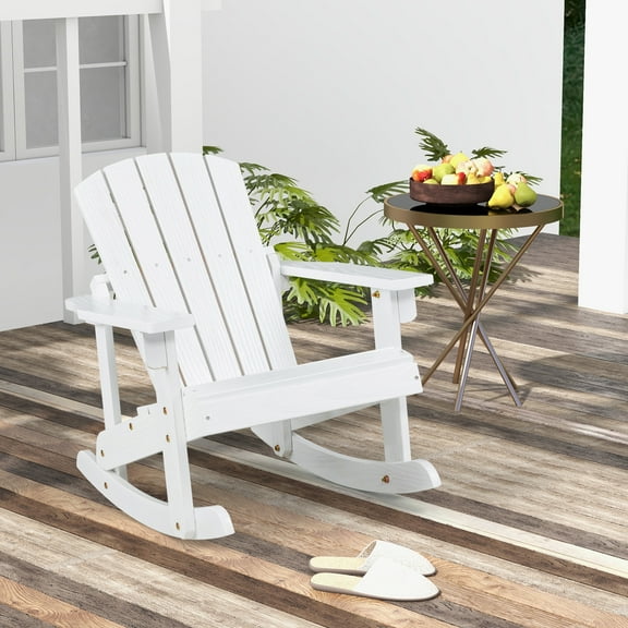 Infans Kid Adirondack Rocking Chair Outdoor Solid Wood Slatted seat Backrest White