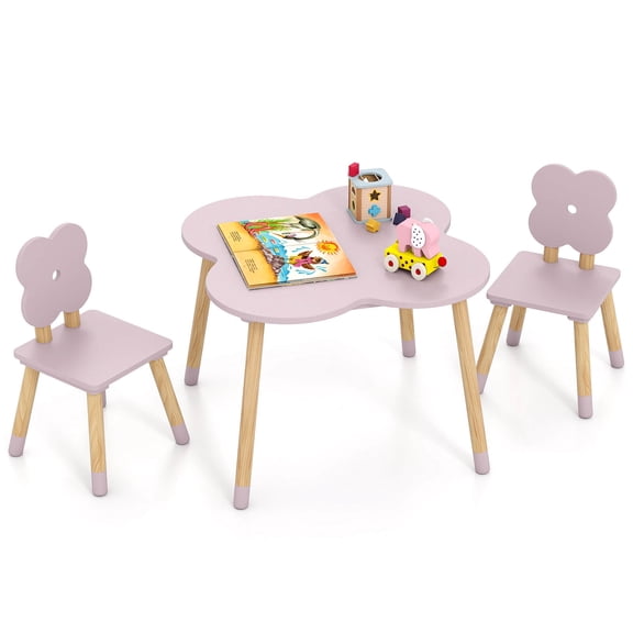 Infans Flower-shaped Kids Table Set with 2 Child-sized Chairs Solid Pine Wood Legs