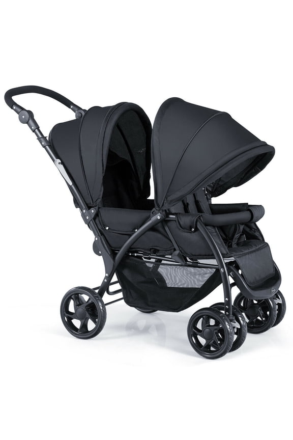 Foldable Double Baby Stroller Lightweight Front & Back Seats Pushchair Black