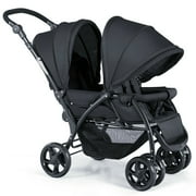 Infans Foldable Double Baby Stroller Lightweight Front & Back Seats Pushchair Black