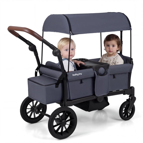 Infans Foldable Wagon Stroller for 2 Kids, Double Seater Toddler Stroller w/ Canopy