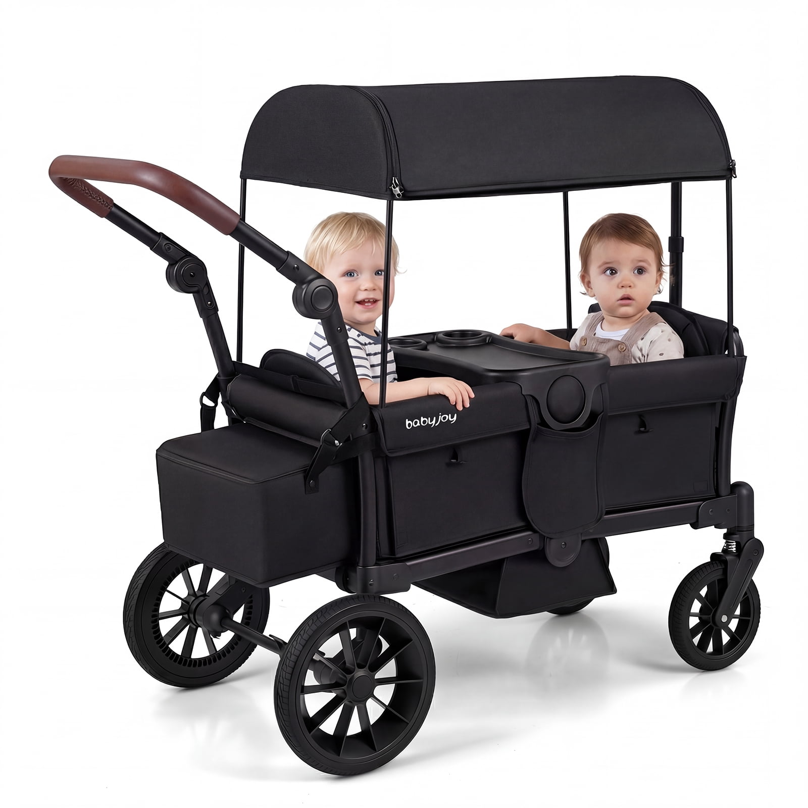 Infans Foldable Wagon Stroller for 2 Kids, Double Seater Toddler Stroller w/ Canopy