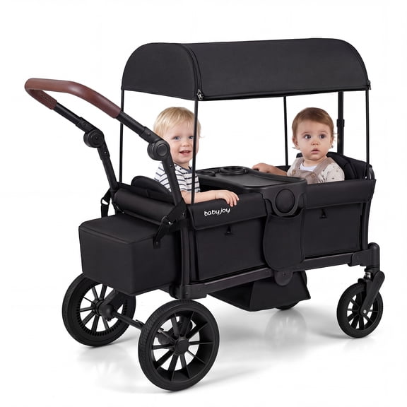 Infans Foldable Wagon Stroller for 2 Kids, Double Seater Toddler Stroller w/ Canopy