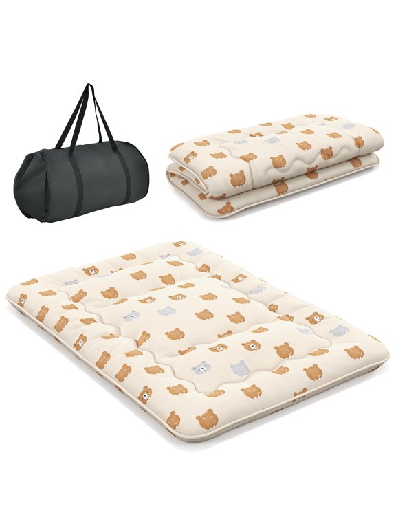 Full Futon Mattress Japanese Floor Pad Washable Cover Carry Bag Brown Bear
