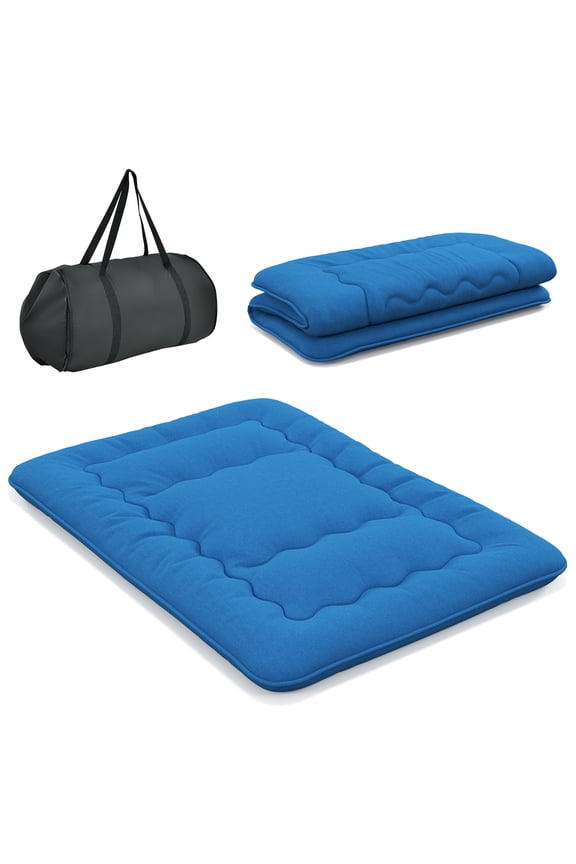 Full Futon Mattress Japanese Floor Sleeping Pad Washable Cover Carry Bag Blue