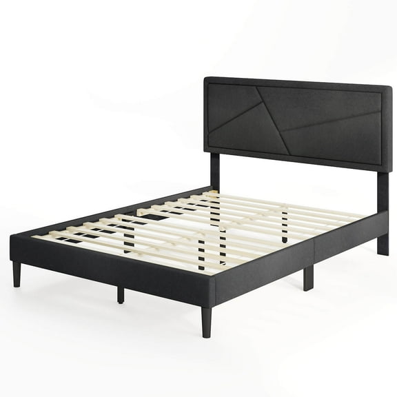 Infans Full Size Bed Frame w/ High Headboard & Wooden Slats No Box Spring Needed