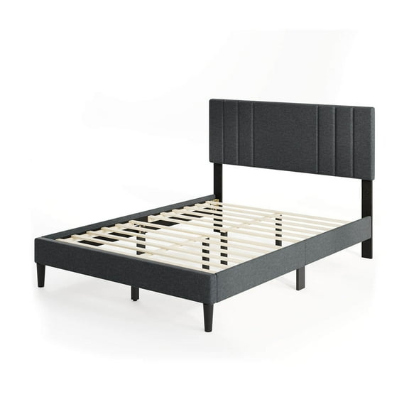 Infans Full Size Bed Frame with Vertical Channel Tufted Headboard & Wooden Slats