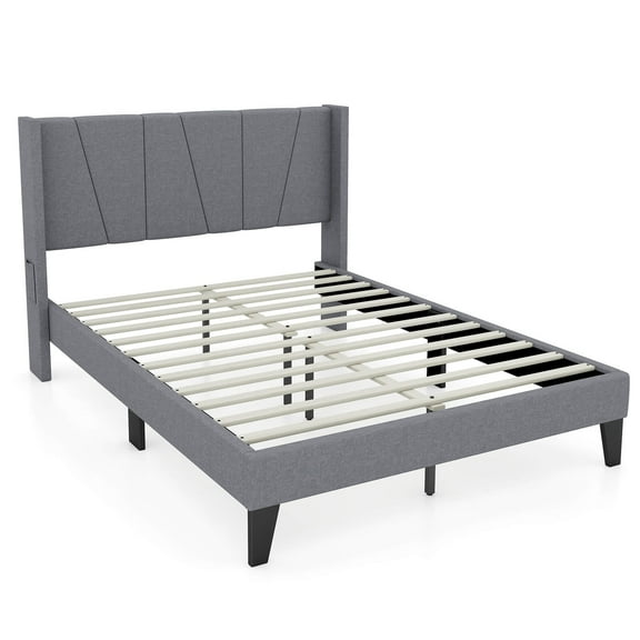 Infans Full Size Upholstered Bed Frame with Elastic Pockets Mattress Foundation Gray