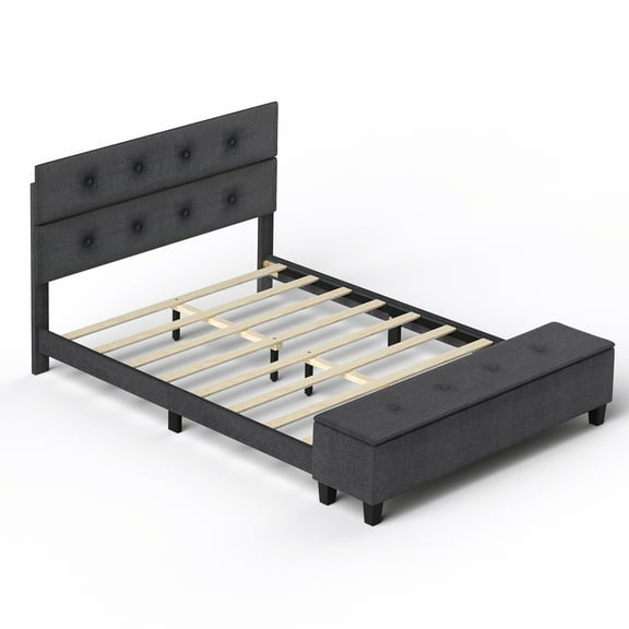 Infans Full Upholstered Bed Frame with Ottoman Storage Linen Button Tufted Headboard