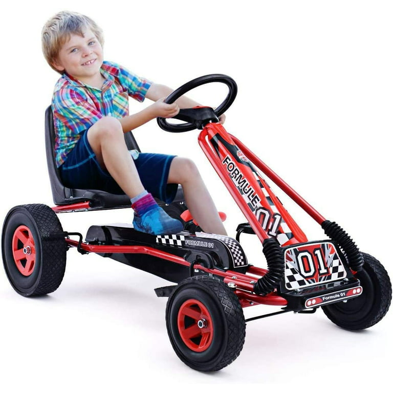 Infans Go Kart 4 Wheel Pedal Powered Kids Ride On Toy w/ Adjustable Seat  Red 