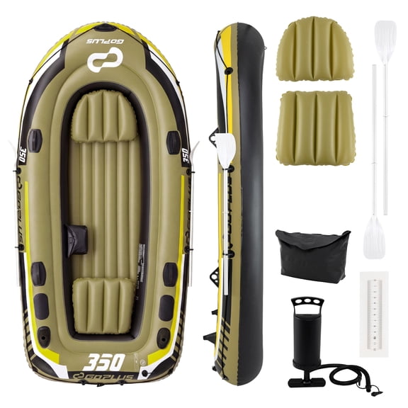Infans Heavy-Duty Inflatable Boat 4-Person Fishing Raft Set for 3 Adults and 1 Kid