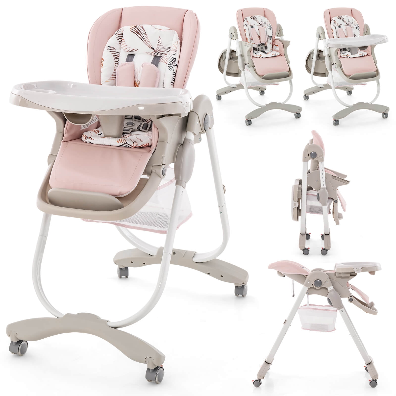 Infans High Chair for Babies & Toddlers w/ Rolling Wheels Adjustable Height Footrest
