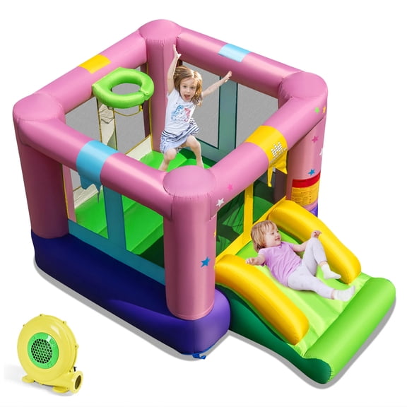 Infans Inflatable Bounce House Bouncy Castle w/Slide & Basketball Rim 480W Blower