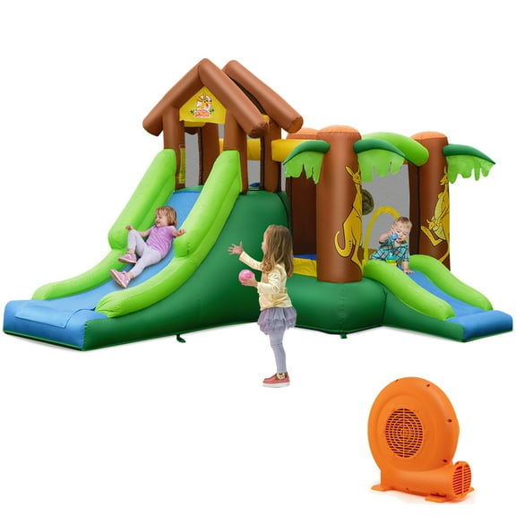 Infans Inflatable Jungle Bounce House Kids Dual Slide Jumping Castle with 750W Blower