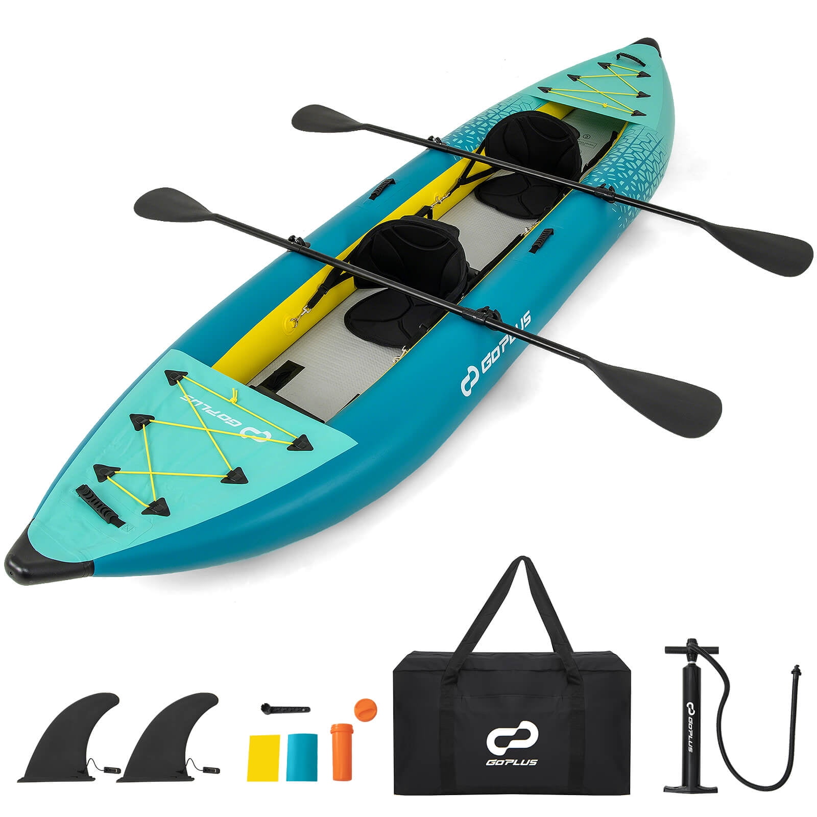 Infans Inflatable Kayak Set Portable 2-person Kayak with Aluminium Oars EVA Padded Seat