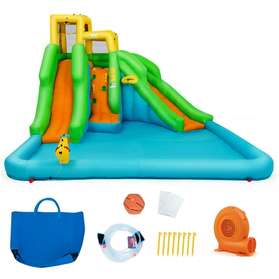 Infans Inflatable Water Park Bounce House Two-Slide Bouncer w/Climbing Wall&550W Blower