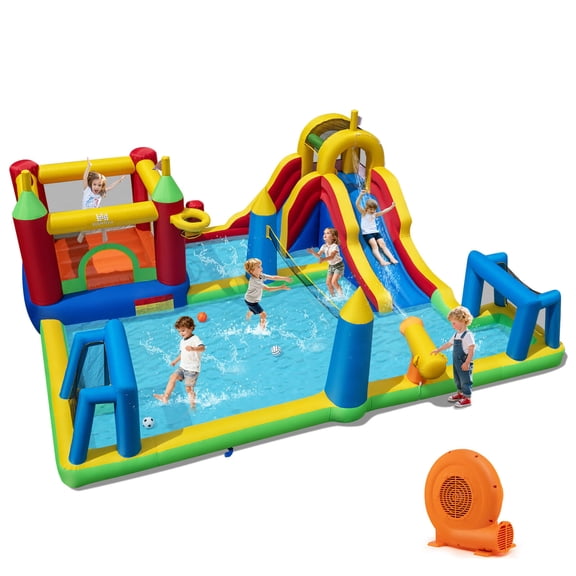 Infans Inflatable Water Slide Bounce House w/Climbing Wall, Splash Pool, 750W Blower