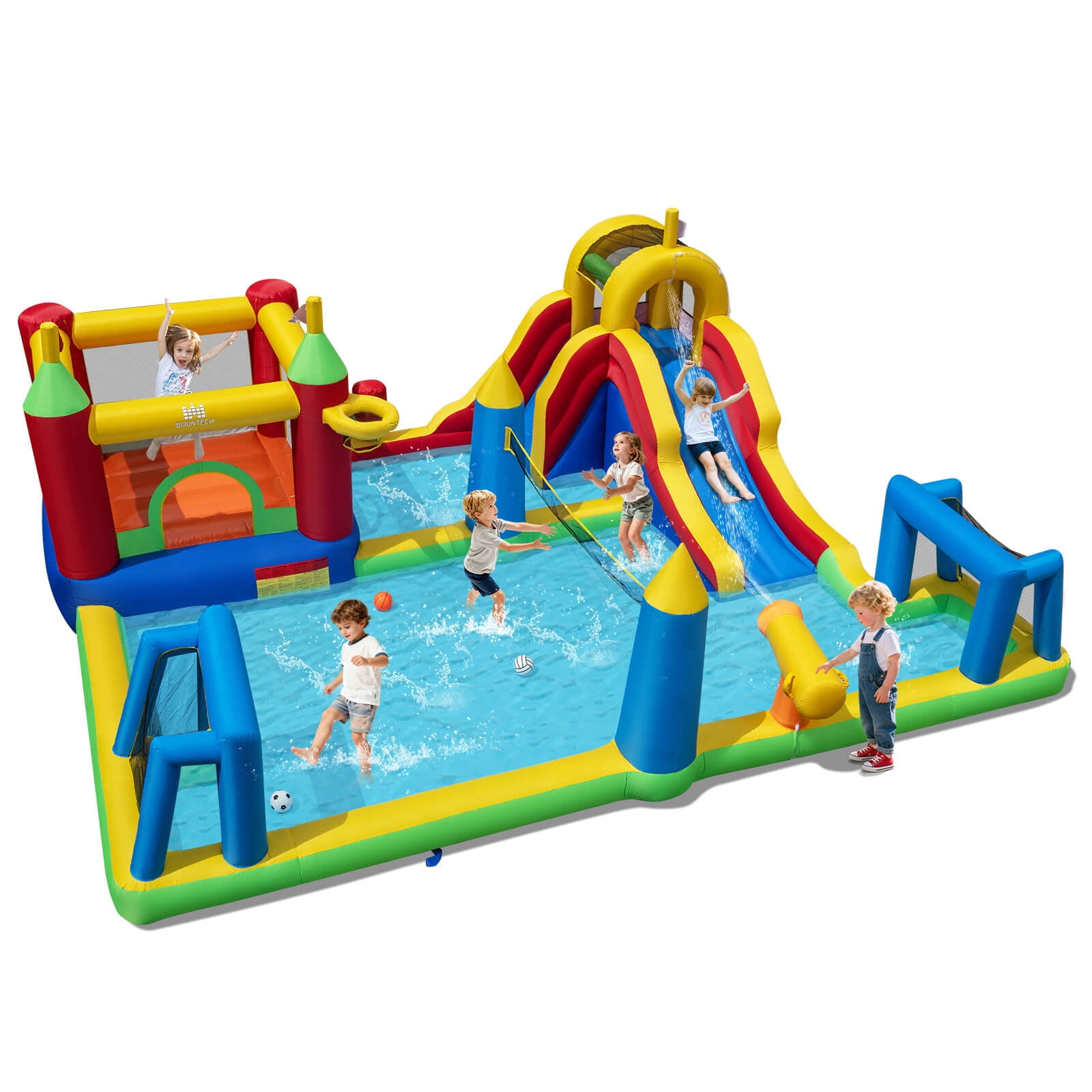 Infans Inflatable Water Slide Bounce House w/Climbing Wall Splash Pool Basketball Hoop