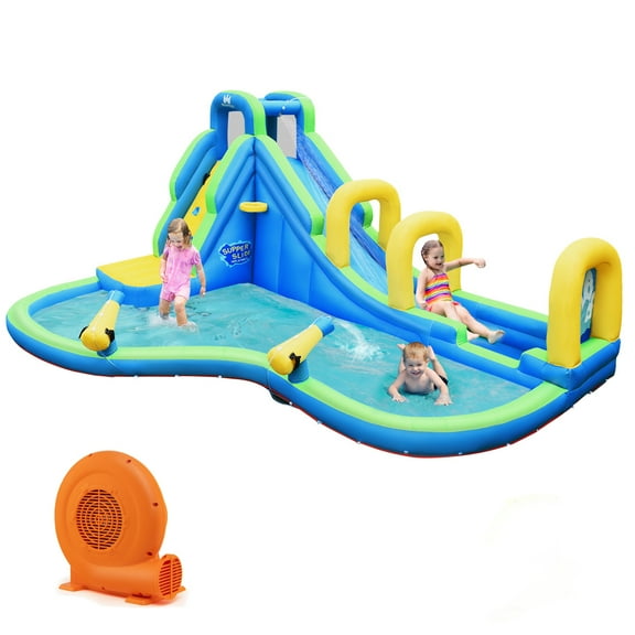 Infans Inflatable Water Slide Kids Bounce House Castle Splash Water Pool W/ 680W Blower
