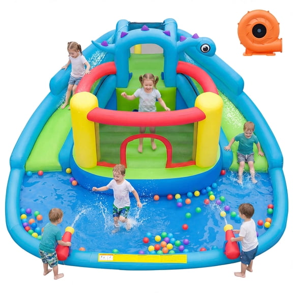 Infans Inflatable Water Slide Park w/Double Slides, Splash Pool, 860W Blower for Yard