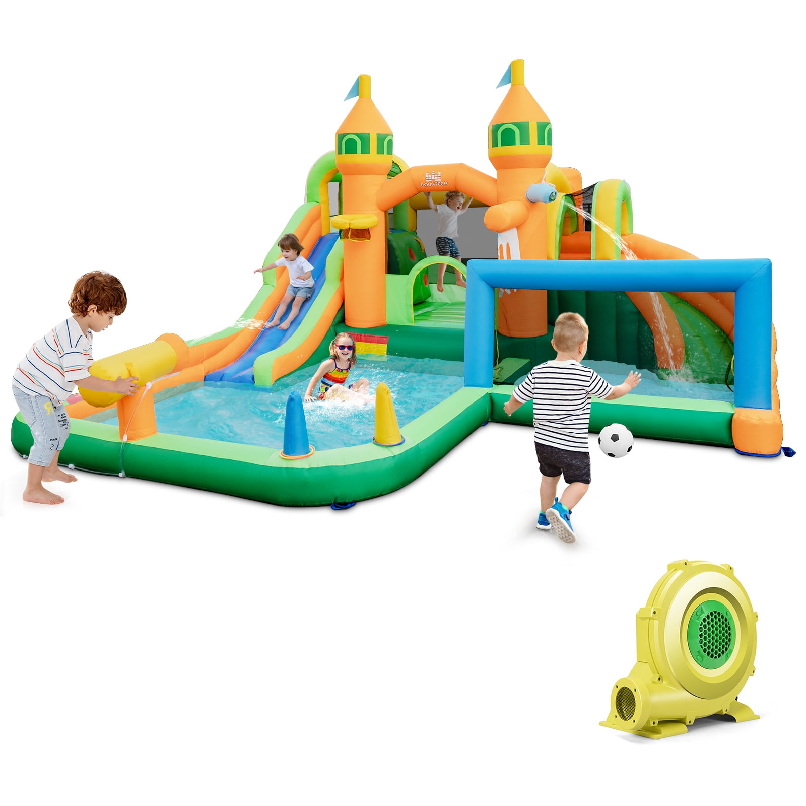Infans Inflatable Water Slide w/735W Blower Long Slides Splash Pools Climbing Wall