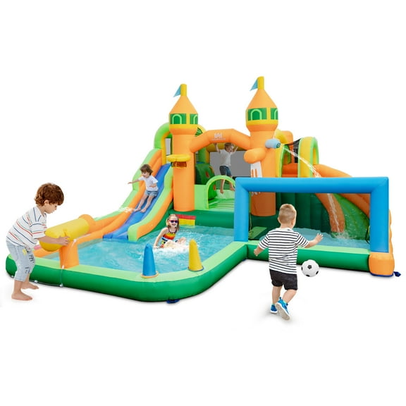 Infans Inflatable Water Slide w/Long Slides Splash Pools Climbing Wall Blower Excluded