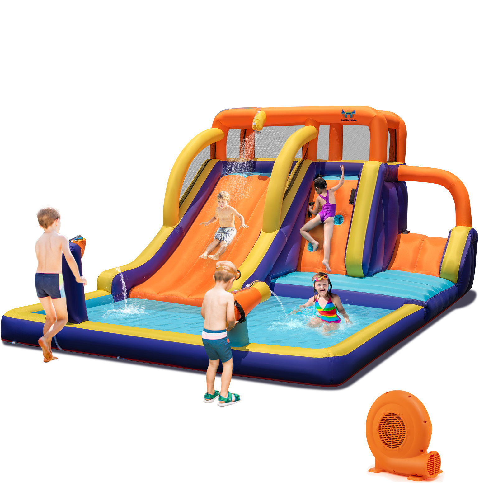 Splash Inflatables Infans Inflatable Waterslide 4-in-1 Kids Bounce Castle W/ Splash Pool ...