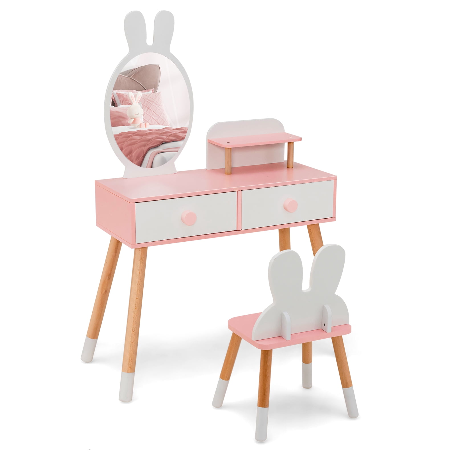 Rabbit Ruller Vanity Infans Patented Kid Vanity Set Makeup Table Stool with Drawer Shelf ...