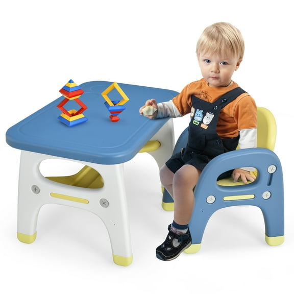 Infans Kids Dinosaur Table and Chair Set Activity Study Desk w/ Building Blocks