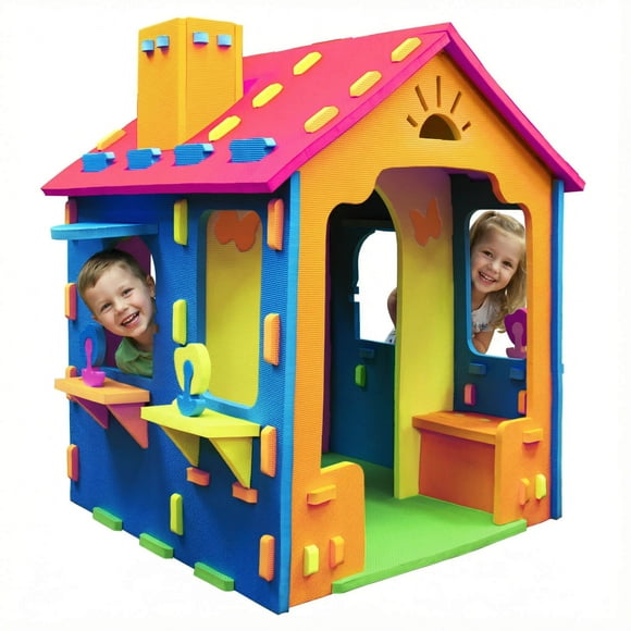 Infans Kids EVA Foam Playhouse w/Roof, Chimney, Windows & Doorways for Creative Play