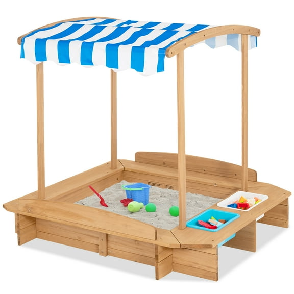 Infans Kids Large Wooden Sandbox w/ 2 Bench Seats Outdoor Play Center for Children