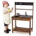 thumbnail image 1 of Infans Kids Mud Kitchen Play Kitchen with Blackboard, Stoves, Removable Sink Natural, 1 of 7