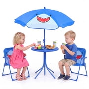 Infans Kids Picnic Table, Outdoor Table&Chair Set, 2 Folding Chairs&Adjustable Umbrella
