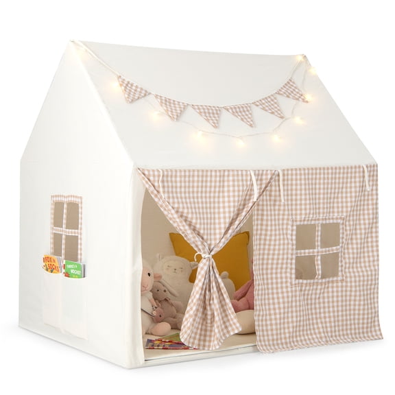Infans Kids Play Tent Large Playhouse w/ Padded Mat 2 Breathable Windows Star Lights