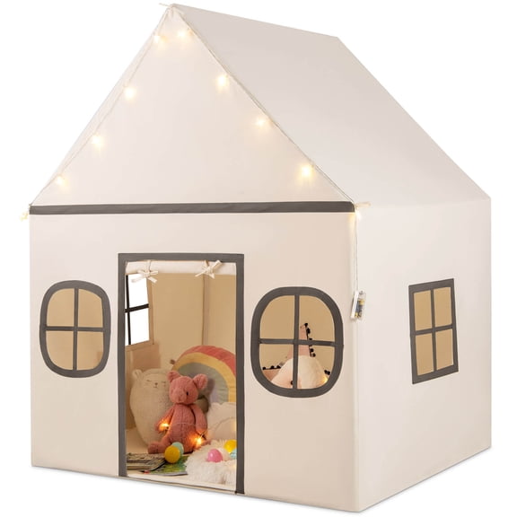 Infans Kids Play Tent with Padded Mat, Star Lights, Side Storage Bags, Door & Windows
