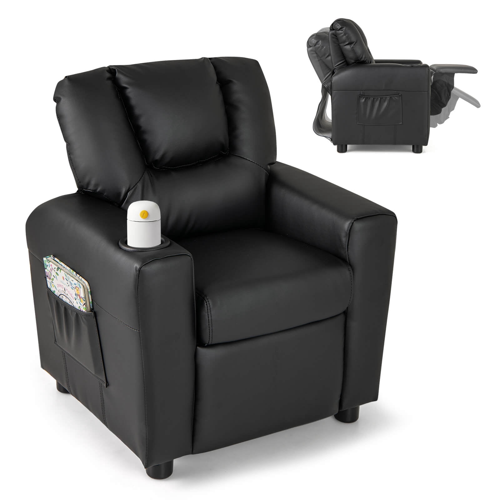 Costway Kids Recliner with Cup Holder with Adjustable Backrest Footrest for Boys Girls Zebra
