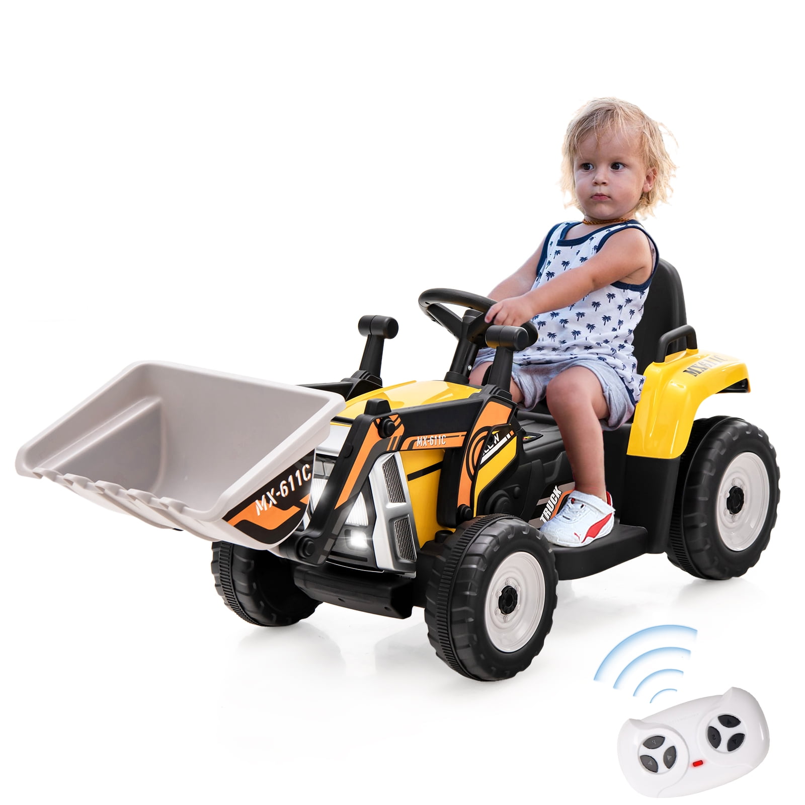 12V Yellow Kids Ride-On Excavator with Adjustable Bucket