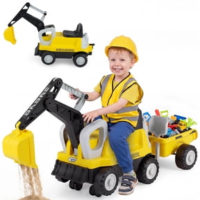 Infans Kids Ride on Tractor 2-In-1 Ride on Push Car w/Detachable Trailer Rake Shovel