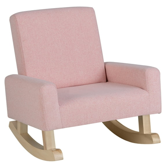 Infans Kids Rocking Chair Children Armchair Linen Upholstered Sofa w/ Solid Wood Legs