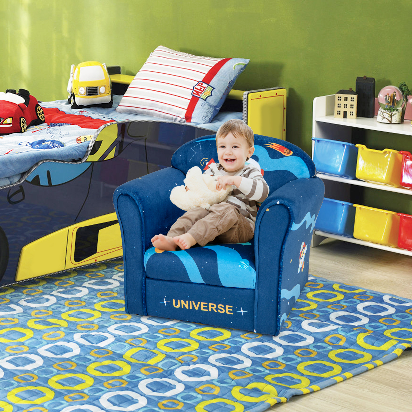 Infans Kids Sofa Toddler Upholstered Armrest Chair w/Solid Wooden Frame