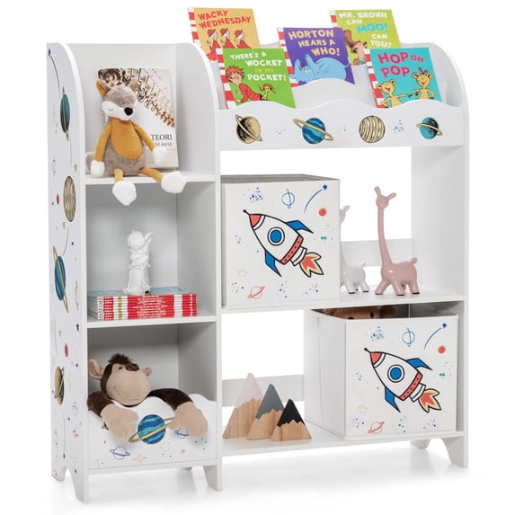 Infans Kids Toy and Book Organizer Children Wooden Storage Cabinet w/ Storage Bins