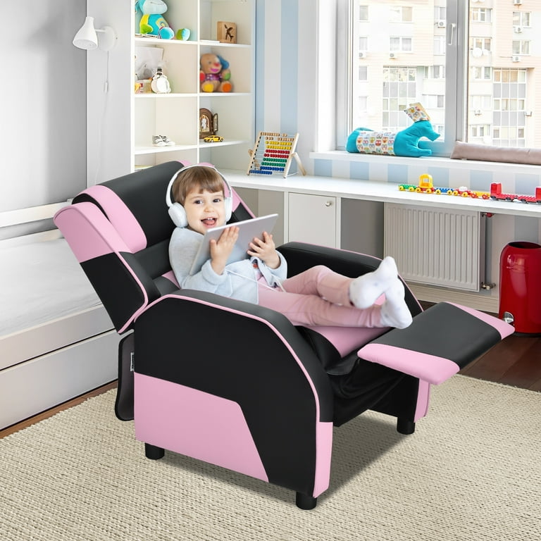 Infans Children's Reclining Gamer Room Chair, Pink PU Leather with