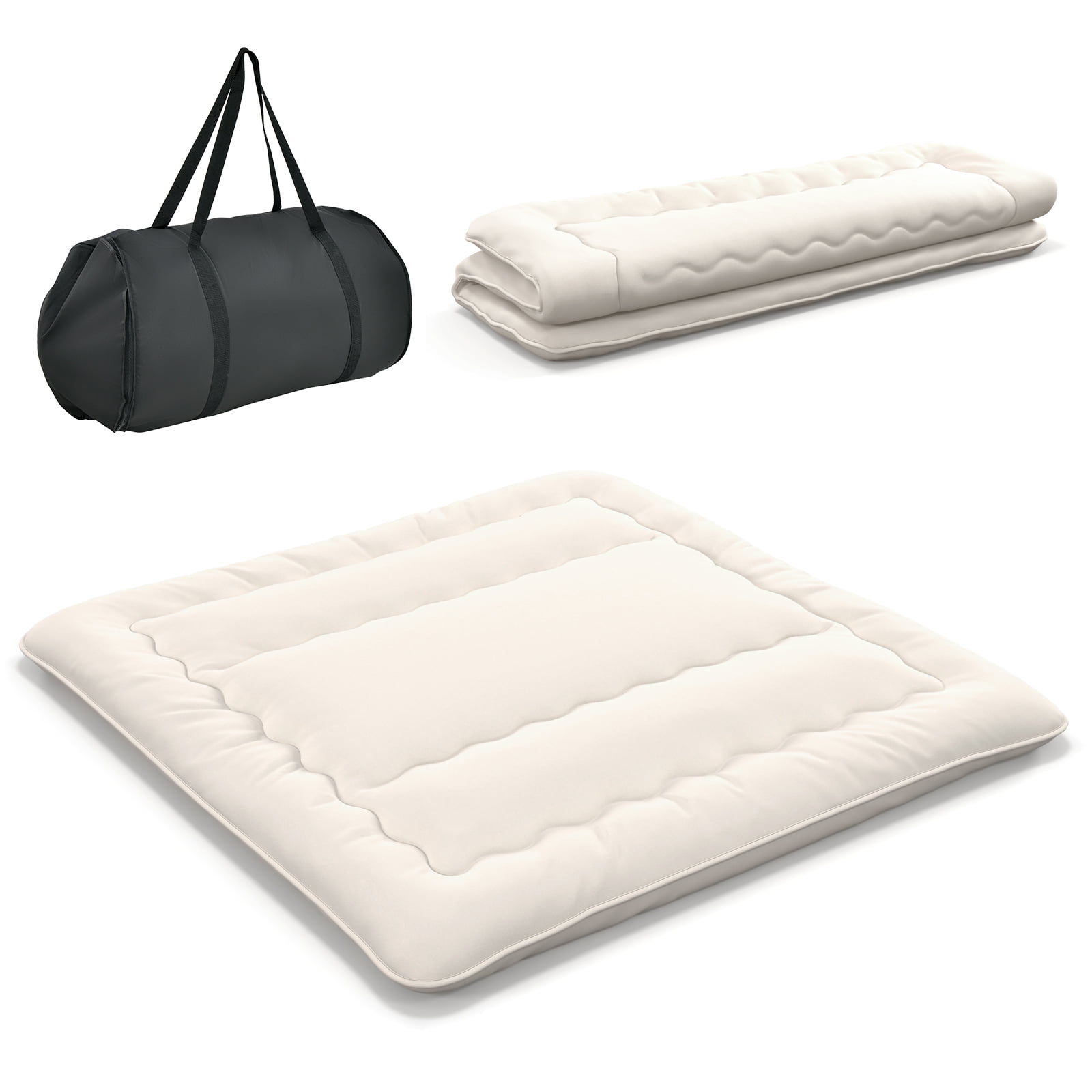 Infans King Futon Mattress Japanese Floor Sleeping Pad Washable Cover Carry Bag Beige