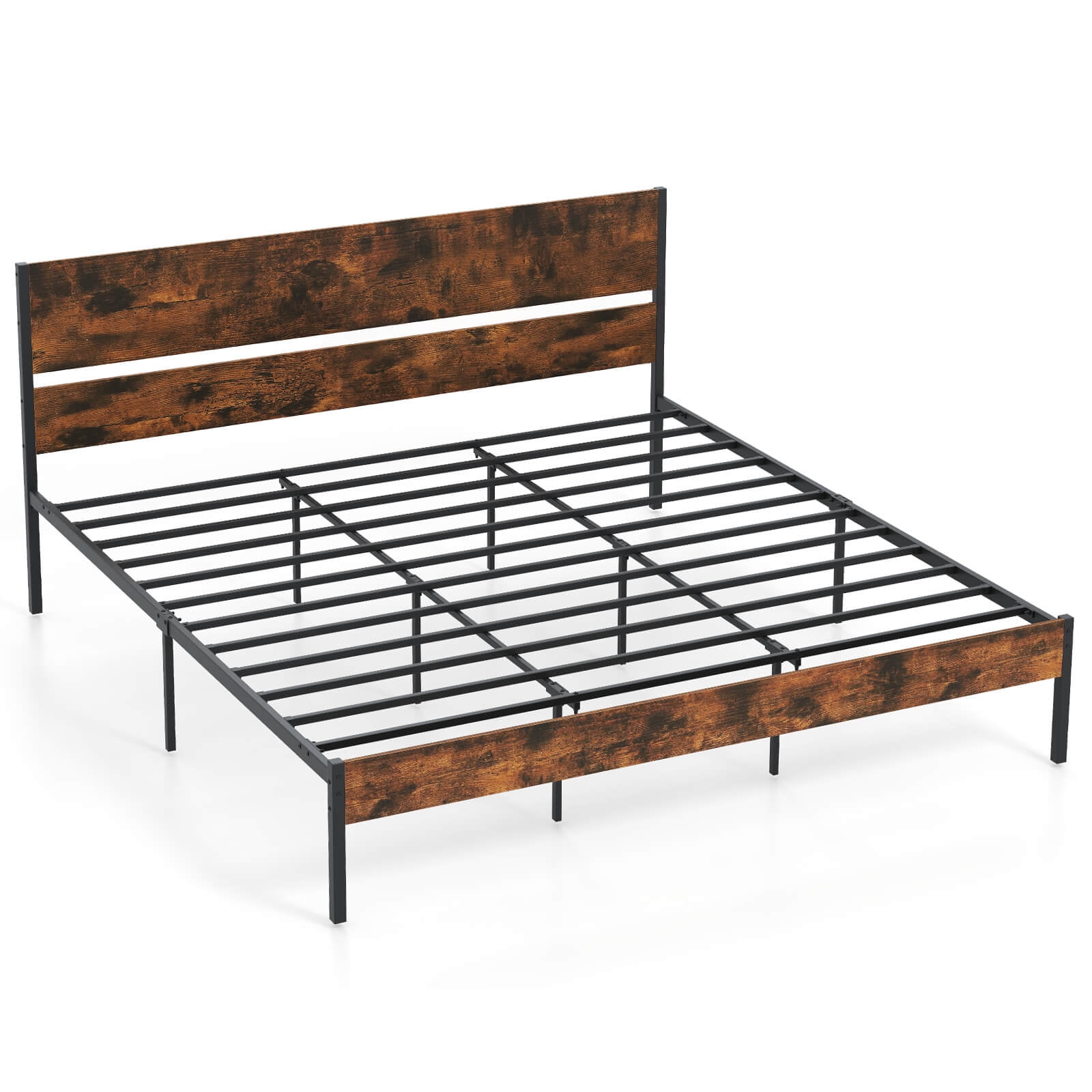 Infans King Size Bed Frame w/ Wooden Headboard Under-Bed Storage No Box Spring Needed