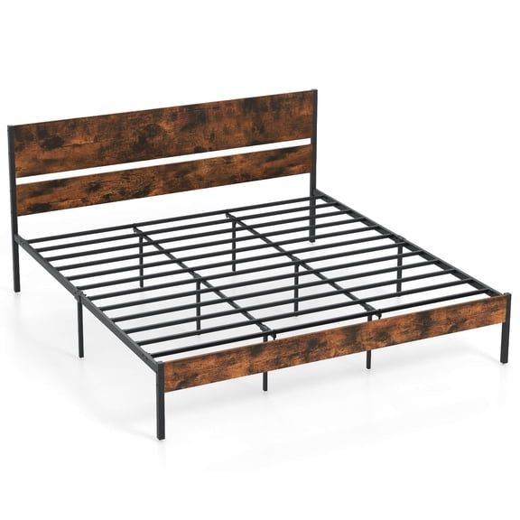 Infans King Size Bed Frame w/ Wooden Headboard Under-Bed Storage No Box Spring Needed